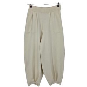 NWOT Free People Beach Ivory Freya High Rise Elastic Balloon Leg Knit Pants Sz L
